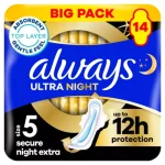 Always Ultra Sanitary Towels Secure Night Extra (Size 5) With Wings 14 Pads