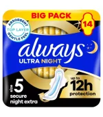 Always Ultra Sanitary Towels Secure Night Extra (Size 5) With Wings 14 Pads