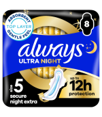 Always Ultra Sanitary Towels Secure Night Extra (Size 5) With Wings 8 Pads