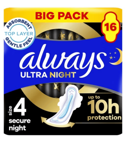 Always Ultra Sanitary Towels Secure Night (Size 4) With Wings 16 Pads