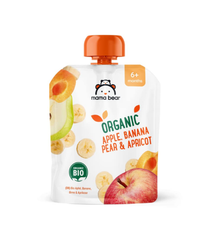 Mama Bear Organic Apple, Banana, Pear & Apricot 6M 90g