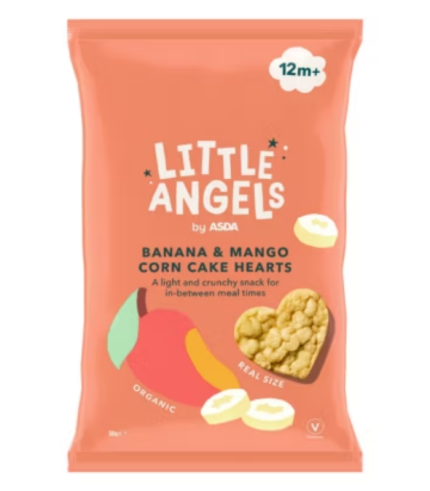 ASDA Little Angels Little Angels Banana & Mango Corn Cake Hearts 12m+ 30g
