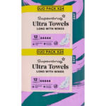Superdrug Long Ultra Towel Wings Duo 24 Pcs