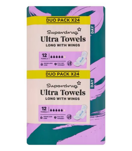 Superdrug Long Ultra Towel Wings Duo 24 Pcs