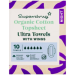Superdrug Organic Cotton Top Sheet Ultra Towels With Wings Night x10