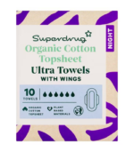 Superdrug Organic Cotton Top Sheet Ultra Towels With Wings Night x10